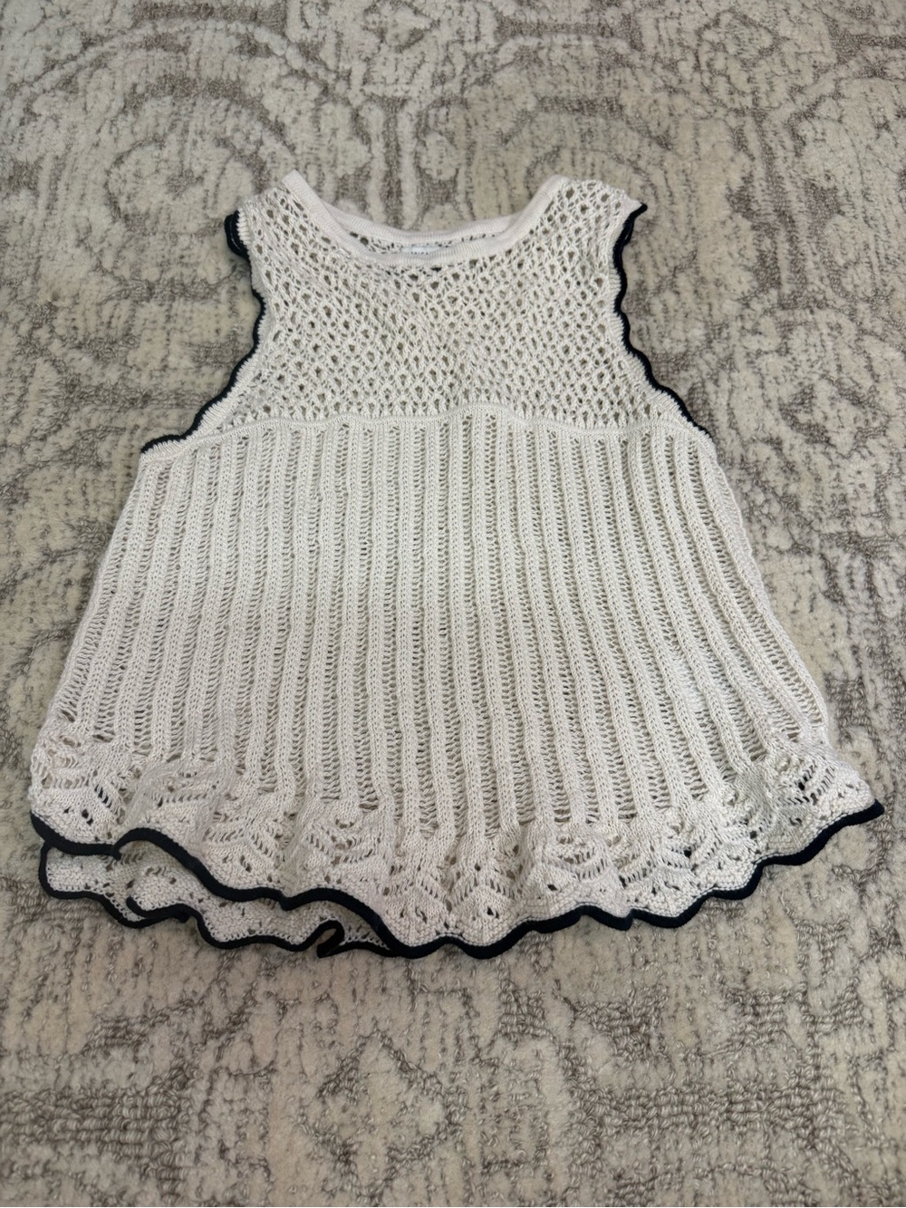 White Crochet Tank Top with Black Trim